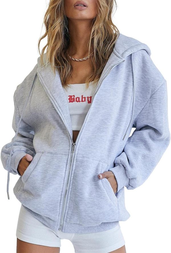 Womens Zip Up Hoodies Long Sleeve Fall Oversized Sweatshirts Fleece Y2K Jacket with Pockets 2024 Fashion Clothes