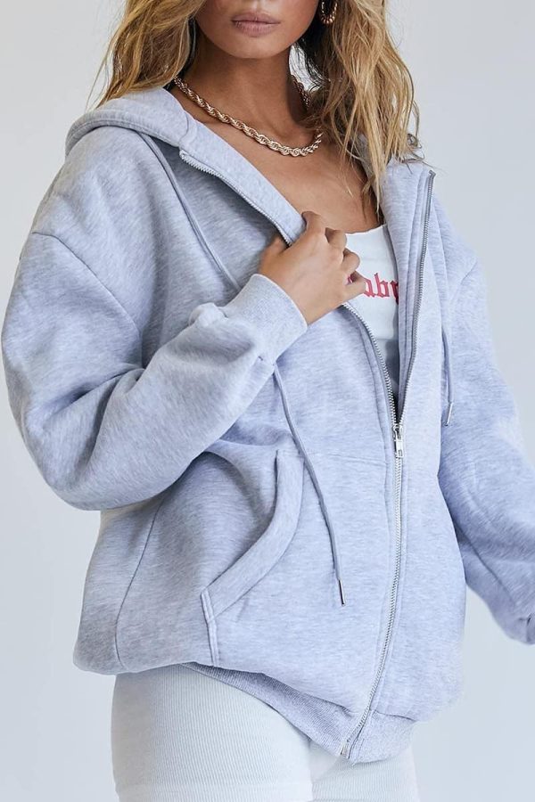 Womens Zip Up Hoodies Long Sleeve Fall Oversized Sweatshirts Fleece Y2K Jacket with Pockets 2024 Fashion Clothes - Image 2