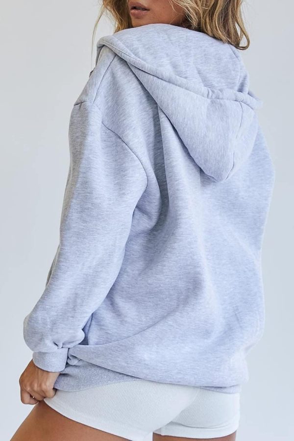 Womens Zip Up Hoodies Long Sleeve Fall Oversized Sweatshirts Fleece Y2K Jacket with Pockets 2024 Fashion Clothes - Image 3