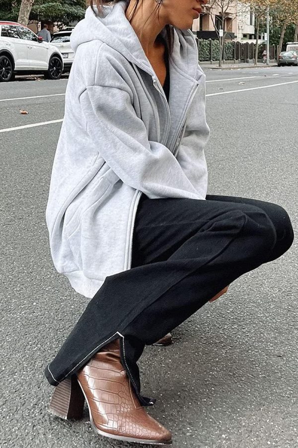 Womens Zip Up Hoodies Long Sleeve Fall Oversized Sweatshirts Fleece Y2K Jacket with Pockets 2024 Fashion Clothes - Image 5