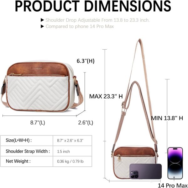 Quilted Crossbody Bags for Women Vegan Leather Purses Small Shoulder Handbags with Wide Strap - Image 3
