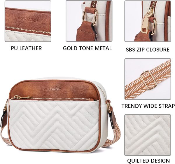 Quilted Crossbody Bags for Women Vegan Leather Purses Small Shoulder Handbags with Wide Strap - Image 4