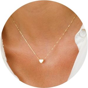 Dainty Gold Necklace for Women - 14K Gold/White Gold Plated Cute Heart Necklace Handmade Disc Circle Bee Choker Necklace Adjustable Gold Necklace for Women Trendy Jewelry
