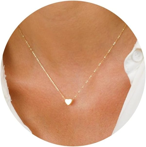Dainty Gold Necklace for Women - 14K Gold/White Gold Plated Cute Heart Necklace Handmade Disc Circle Bee Choker Necklace Adjustable Gold Necklace for Women Trendy Jewelry