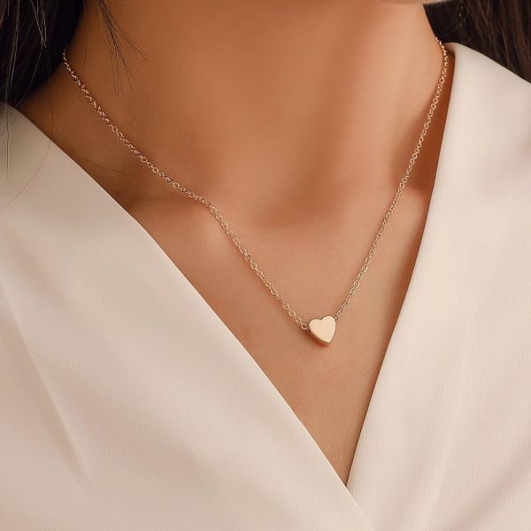Dainty Gold Necklace for Women - 14K Gold/White Gold Plated Cute Heart Necklace Handmade Disc Circle Bee Choker Necklace Adjustable Gold Necklace for Women Trendy Jewelry - Image 4