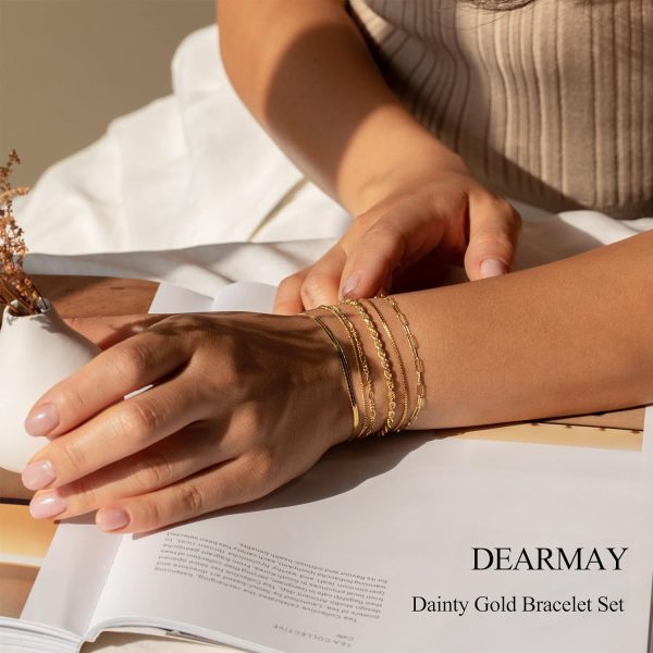 Gold Bracelets for Women Waterproof, 14K Real Gold Jewelry Sets for Women Trendy Thin Dainty Stackable Cuban Link Paperclip Chain Bracelet Pack Fashion Accessories Gifts for Womens - Image 3