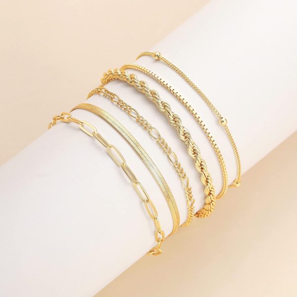 Gold Bracelets for Women Waterproof, 14K Real Gold Jewelry Sets for Women Trendy Thin Dainty Stackable Cuban Link Paperclip Chain Bracelet Pack Fashion Accessories Gifts for Womens - Image 6