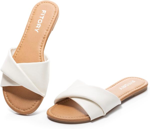 Women's Flat Sandals Fashion Slides With Soft Leather Slippers for Summer Size 6-11