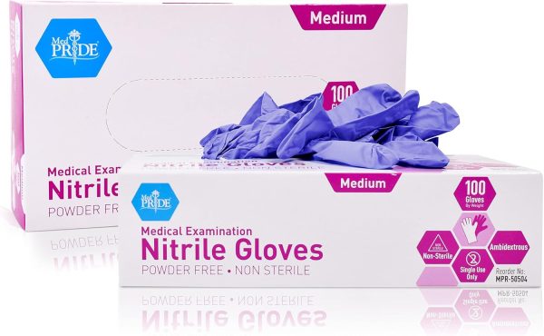 MedPride Powder-Free Nitrile Exam Gloves, Iris Blue, Medium, Box/100 - Image 3