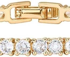 14K Gold Plated 3mm Cubic Zirconia Classic Tennis Bracelet | Gold Bracelets for Women | Size 6.5-7.5 Inch