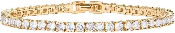 14K Gold Plated 3mm Cubic Zirconia Classic Tennis Bracelet | Gold Bracelets for Women | Size 6.5-7.5 Inch
