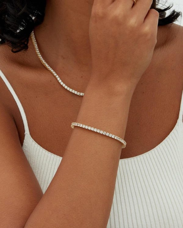 14K Gold Plated 3mm Cubic Zirconia Classic Tennis Bracelet | Gold Bracelets for Women | Size 6.5-7.5 Inch - Image 2