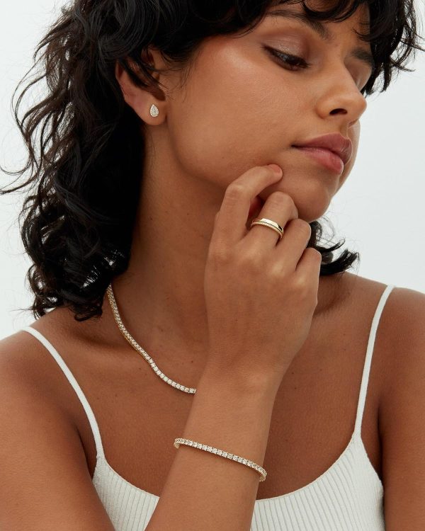 14K Gold Plated 3mm Cubic Zirconia Classic Tennis Bracelet | Gold Bracelets for Women | Size 6.5-7.5 Inch - Image 4
