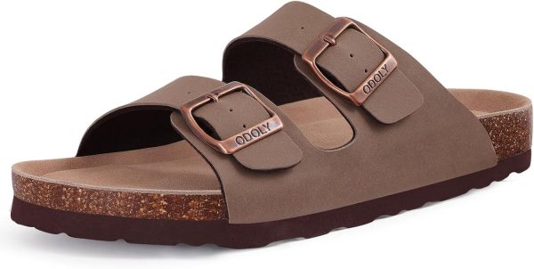 Women's Cork Footbed Slide Sandal, Comfortable Summer Beach Sandals with Adjustable Buckle