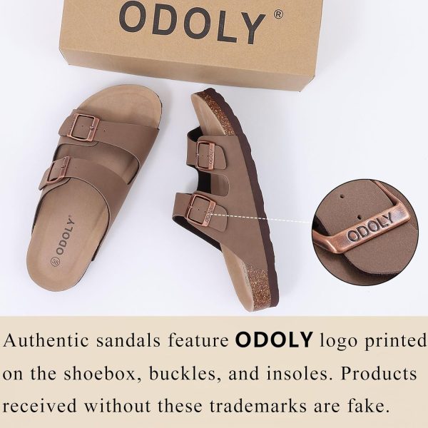 Women's Cork Footbed Slide Sandal, Comfortable Summer Beach Sandals with Adjustable Buckle - Image 2