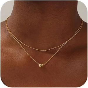 Layered Initial Necklaces for Women Trendy, 14K Gold Plated Letter A-Z Pendant Necklace Tiny Initial Necklace Personalized Monogram Layered Gold Initial Necklaces for Women Jewelry